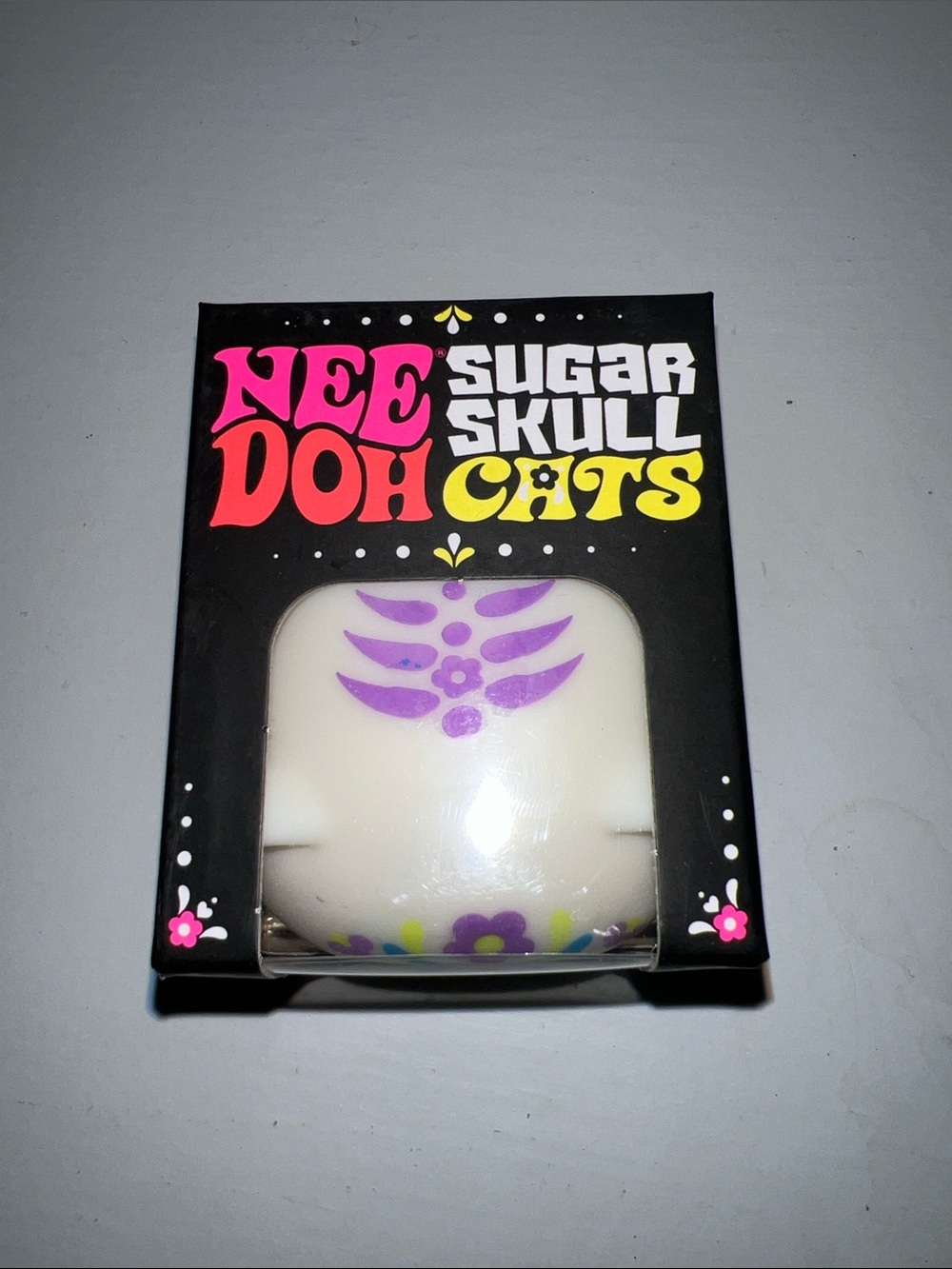Nee doh Sugar Skull Cats White Stress Toy - Purple Floral Accent